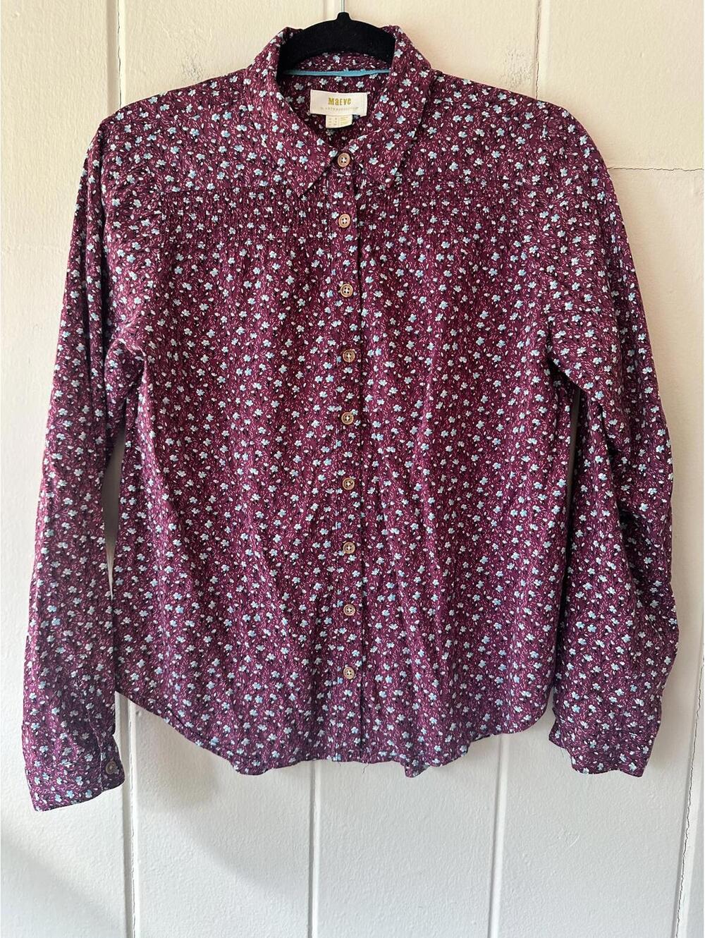Anthropologie Maeve Floral Calico Button Front Top Purple and Light Blue Size 4